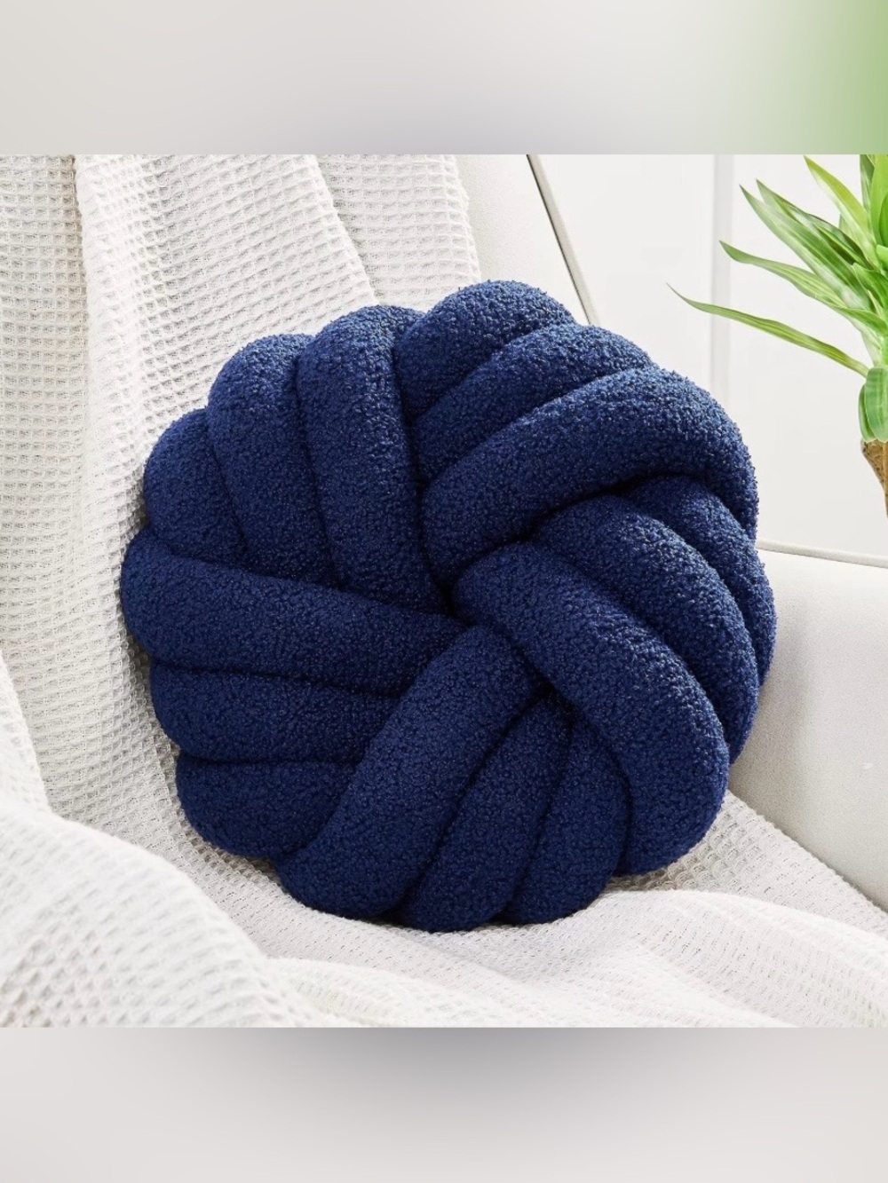 Decorative Knot Pillow LAMB’S WOOL 14” ROUND - BLUE